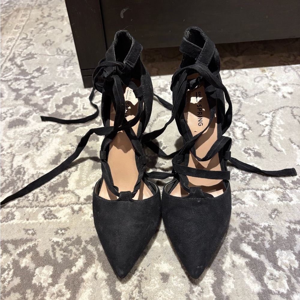 Ring Black Lace-Up Heels for Women